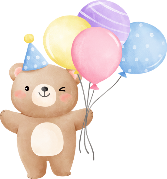 Little bear Party birthday illustration